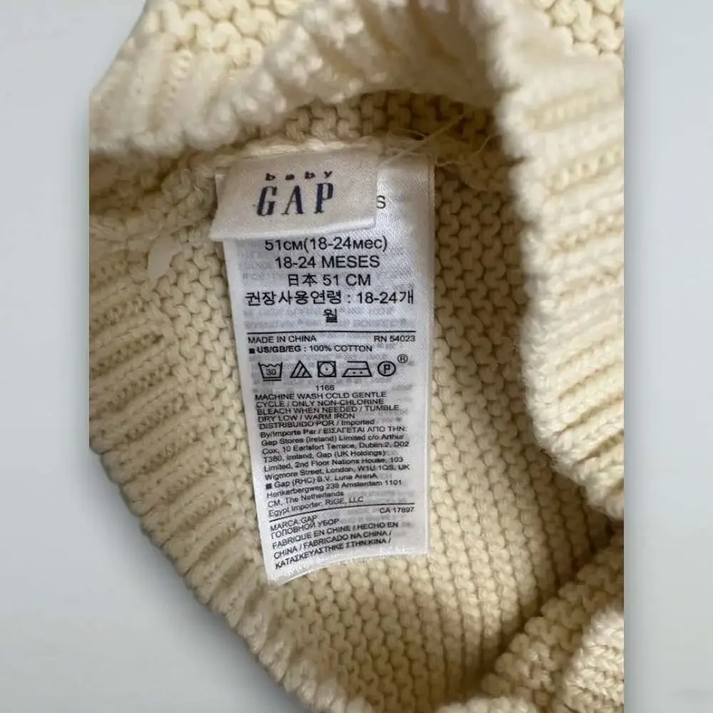 Cream Knit Bear Ear Baby Hat 18-24 Months 100% Cotton
